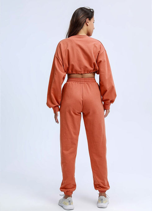 the keeper comfy jogger bottoms & long sleeve jogger cropped top SET navy